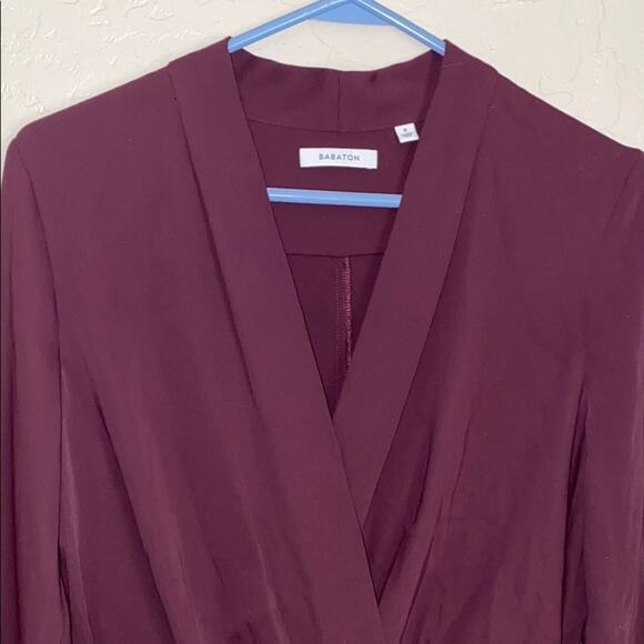Babaton dark plum color long sleeve wrap dress - Picture 4 of 10